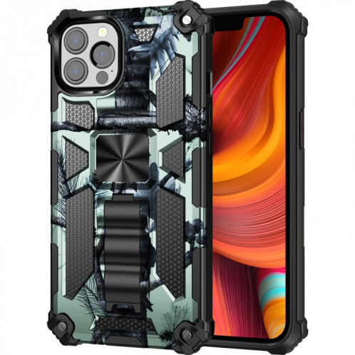 Camouflage Armure antichoc TPU + PC Cas de protection magnétique avec support pour iPhone 13 Pro (vert clair) SH503A1696-35