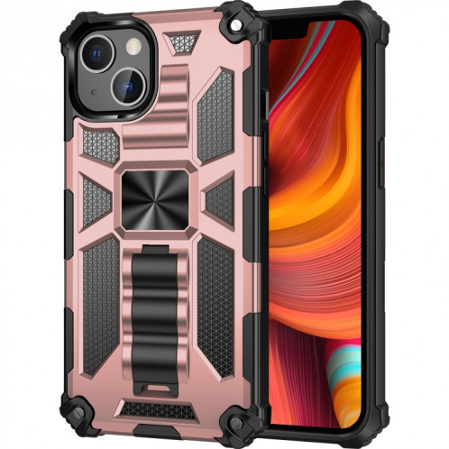 Armure antichoc TPU + PC Cas de protection magnétique avec support pour iPhone 13 mini (or rose) SH801C946-36