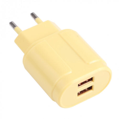 13-22 2.1A Dual USB Macarons Chargeur de voyage, Bouchon UE (Jaune) SH401D150-37