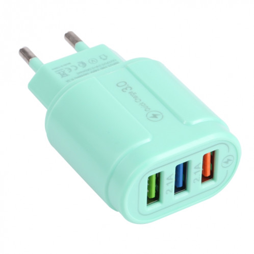 13-222 QC3.0 USB + 2.1A DUAL PORTS USB MACARONS Chargeur de voyage, Plug UE (Vert) SH901B1110-37