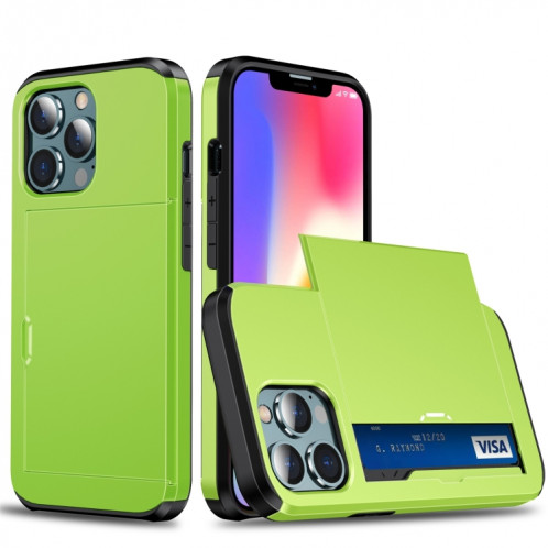 Étui de protection des armures antichoc avec fente de la carte à diapositives pour iPhone 13 Pro (Vert) SH703E723-37