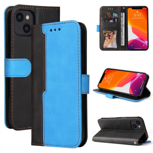 Couture d'entreprise Couleur Horizontale Horizontal Boîtier en cuir PU avec porte-carte et cadre photo pour iPhone 13 (bleu) SH603D1233-37