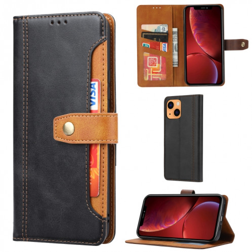 Calf Texture Double Pliage Fermoir Horizontal Flip Cuir Case avec cadre photo et porte-cartes et portefeuille pour iPhone 13 (noir) SH801A1415-36