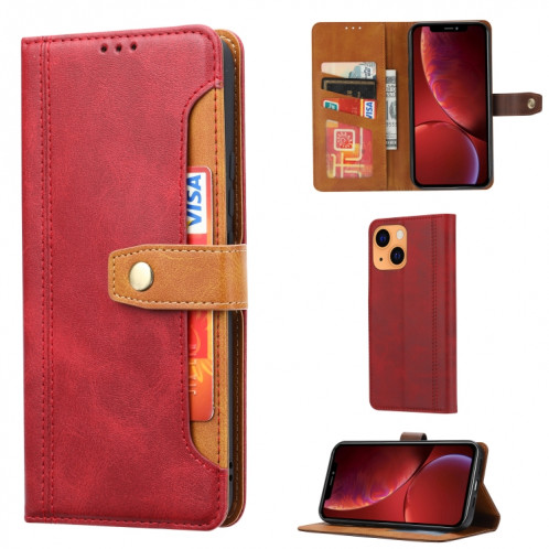 Texture de veau Double Pliage Fermoir Horizontal Flip Cuir Too avec cadre photo et porte-cartes et portefeuille pour iPhone 13 (rouge) SH801B890-36