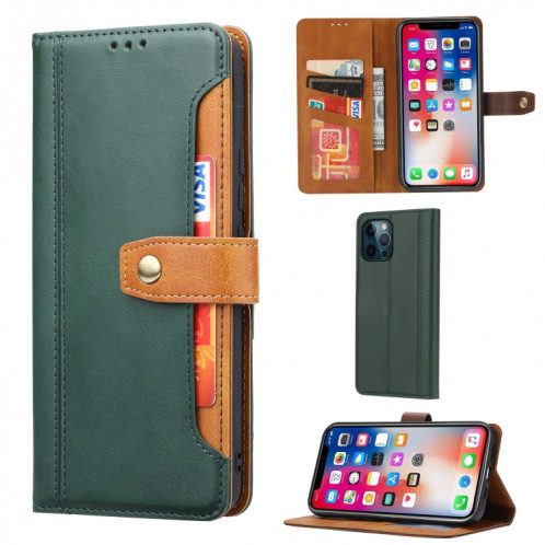 Calf Texture Double Pliage Fermoir Horizontal Flip Cuir Too avec cadre photo et porte-cartes et portefeuille pour iPhone 13 Pro (Vert) SH803C898-36