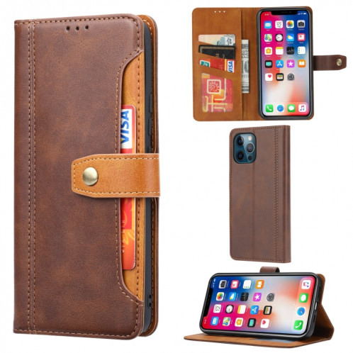 Calf Texture Double Pliage Fermoir Horizontal Flip Cuir Too avec cadre photo et porte-cartes et portefeuille pour iPhone 13 PRO (Brown) SH803D1174-36