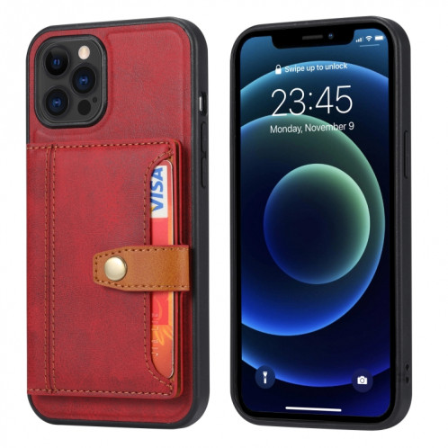 Couleur de couleur Calfskin Assortiment TPU + Coque PU avec support et fente pour carte pour iPhone 13 Pro (rouge) SH003A807-37