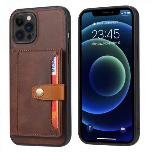 Couleur de couleur Calfskin Assortiment TPU + PU avec support et fente de carte pour iPhone 13 PRO (Brown) SH003C1020-37