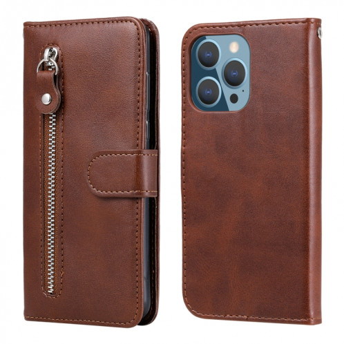 Mode Calf Texture Zipper Horizontal Flip Coating Coque avec Stand & Card Slots & Portefeuille Fonction pour iPhone 13 PRO (Brown) SH103E1813-37