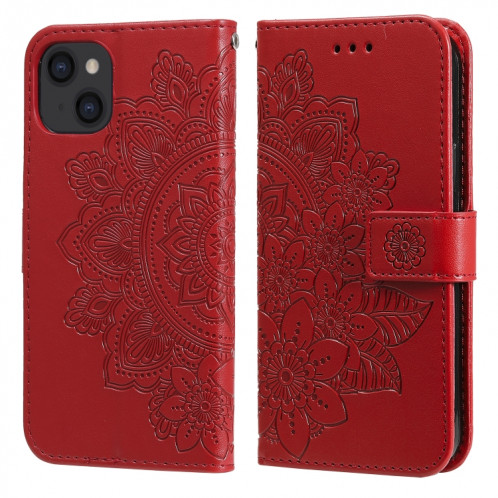 Fleurs 7-Pétales Modèle de gaufrage Horizontal Flip PU Coque en cuir PU avec support et carte de portefeuille et cadre de portefeuille et photo pour iPhone 13 (rouge) SH701B274-37