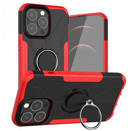 Armure ours PC + TPU Cas de protection avec porte-bague pour iPhone 13 mini (rouge) SH901A1682-37