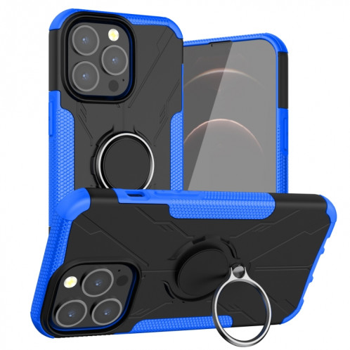 Armure Bear PC + Cas de protection TPU avec porte-bague pour iPhone 13 Pro (Bleu) SH903H1228-37
