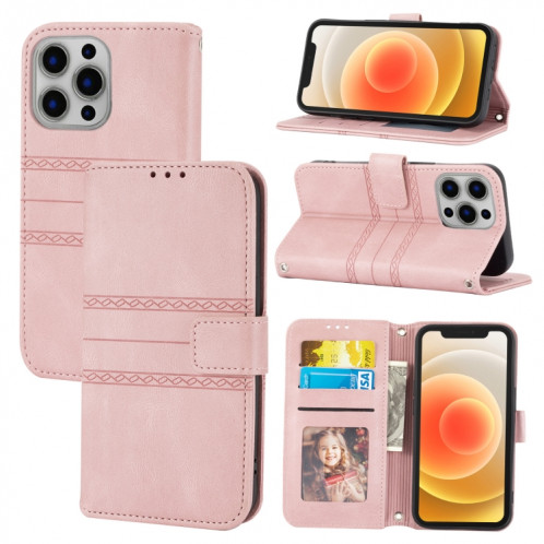 Boucle magnétique à rayures en relief PU + TPU Horizontal Horizontal Coating Horizon avec support & Card Slot & Portefeuille et cadre photo & Sling pour iPhone 13 Mini (rose) SH201A22-38