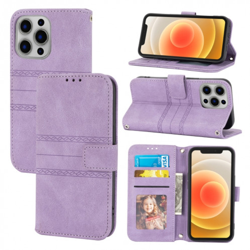 Boucle magnétique à rayures en relief PU + TPU Horizontal Horizontal Horizon Coffret avec support & Card Slot & Portefeuille et cadre photo et sling pour iPhone 13 mini (violet) SH201E772-38