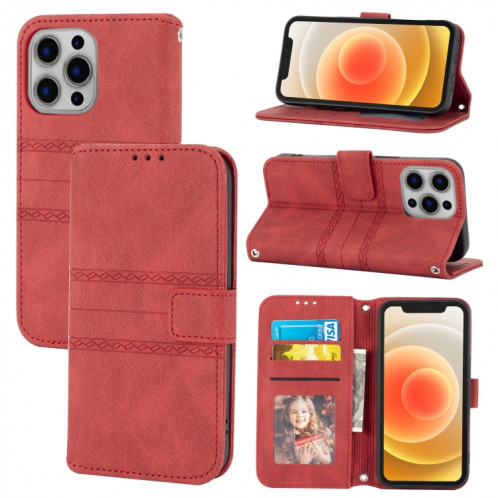 Boucle magnétique à rayures en relief PU + TPU Horizontal Horizontal Toam Coating avec support & Card Slot & Portefeuille et cadre photo et élingue pour iPhone 13 (rouge) SH202B1181-38