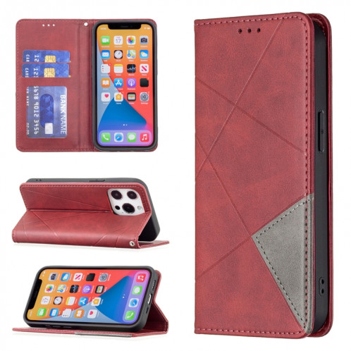 Rhombus Texture Horizontal Flip Housse en cuir magnétique avec support et fentes pour carte pour iPhone 13 Pro (rouge) SH303A379-37