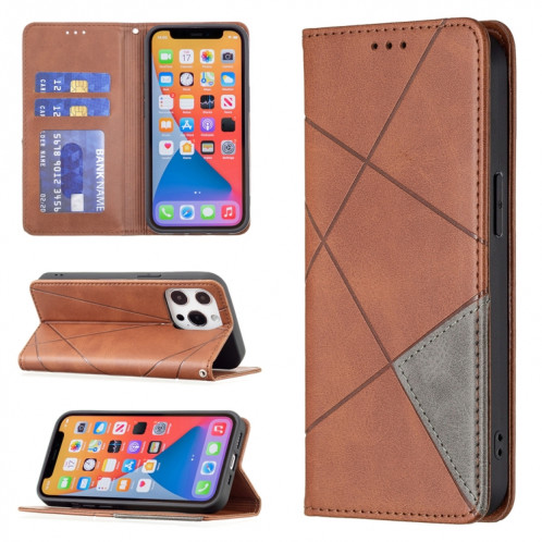 Étui en cuir magnétique horizontal de texture Rhombus Texture avec support et fentes pour cartes pour iPhone 13 PRO (Brown) SH303E134-37