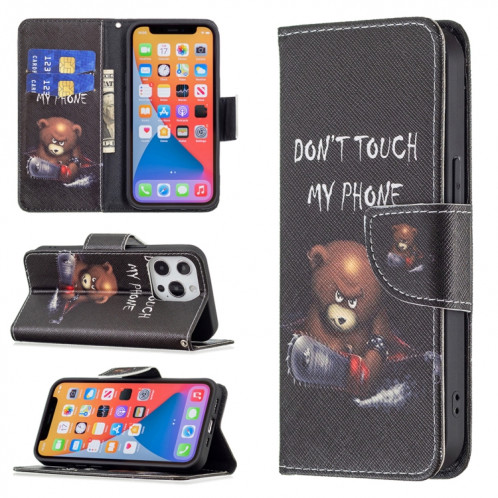 Motif de dessin coloré Horizontal Flip Cuir Case avec porte-cartes et portefeuille pour iPhone 13 mini (Bear) SH401C1482-37