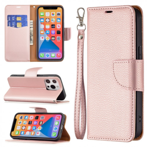 Texture de Litchi Couleur Pure Couleur horizontale Horizontal Horizons avec support & carte Slots & Portefeuille et longe pour iPhone 13 Mini (Rose Gold) SH601C1294-37