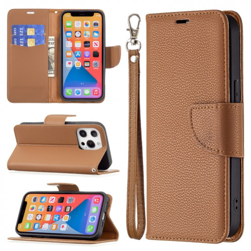 Litchi Texture Pure Couleur Horizontal Horizontal Horizan Coque avec porte-cartes et portefeuille et longe pour iPhone 13 Mini (Brown) SH601D417-37