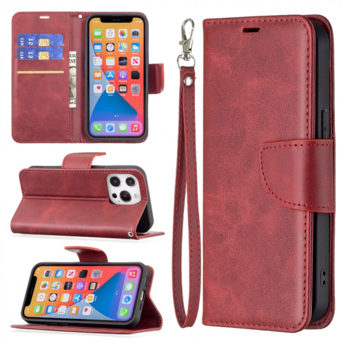 Pour iPhone 13 Pro Rétro Lambskin Texture Pure Couleur Pure Horizontal Flip Coque en cuir PU, avec porte-carte et portefeuille et lanière (rouge) SH903C167-37