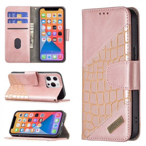 Pour iPhone 13 Correspondance Couleur Color Crocodile Texture Horizontal Flip PU Coque en cuir PU avec portefeuille et porte-cartes (or rose) SH102F1226-37