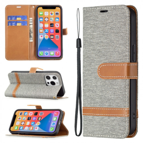 Couleur Correspondance Denim Texture Horizontale Horizontal Toas Cuir Avec Support & Card Slots & Portefeuille et Lanière pour iPhone 13 Mini (gris) SH801D1247-37