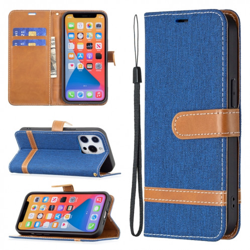 Couleur Correspondance Denim Texture Horizontal Flip Cuir Case avec porte-cartes et portefeuille et lanière pour iPhone 13 (bleu royal) SH802F633-37