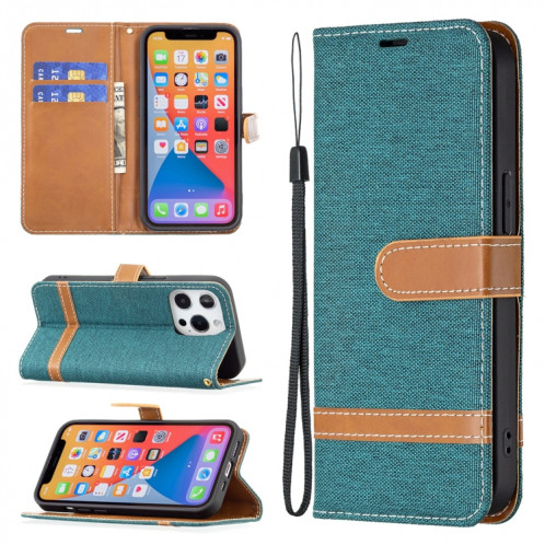 Couleur Correspondance Texture Denim Texture Horizontale Horizontal Toas Coating avec support & Card Slots & Portefeuille et longe pour iPhone 13 (Vert) SH802G1825-37