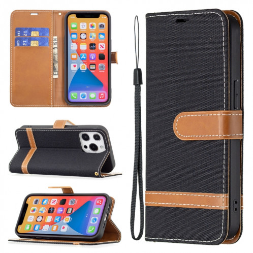 Couleur Correspondance Denim Texture Horizontale Flip Cuir Case avec support & Card Slots & Portefeuille et longe pour iPhone 13 Pro (Noir) SH803C930-37