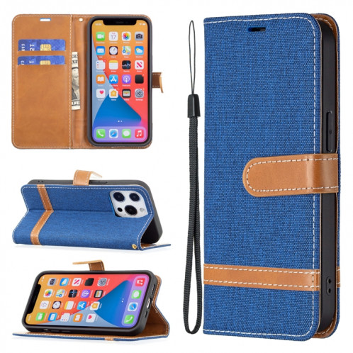 Couleur Correspondance Denim Texture Texture Horizontale Horizontal Horizan Coffret avec support & carte Slots & Portefeuille et longe pour iPhone 13 Pro (Bleu royal) SH803F955-37