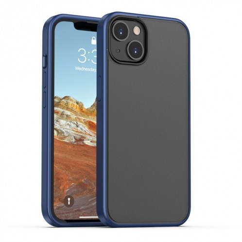 Peau Sentence PC dépoli Case antichoc avec bouton de couleur pour iPhone 13 Mini (Bleu) SH201B52-37