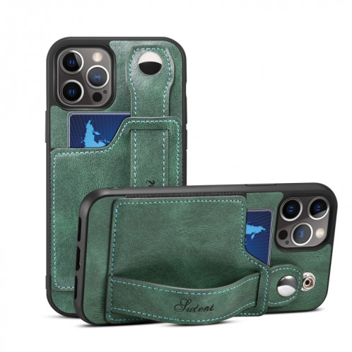TPU + étui de protection antichoc sur le cuir PU avec machines à sous cartes et sangle à main pour iPhone 13 (vert) SH702E524-35