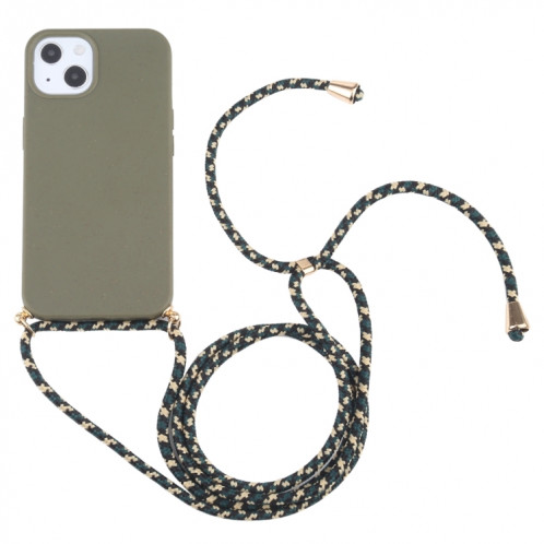 Matériau de paille de blé + TPU Case antichoc avec lanière à cou pour iPhone 13 mini (vert foncé) SH101A911-37