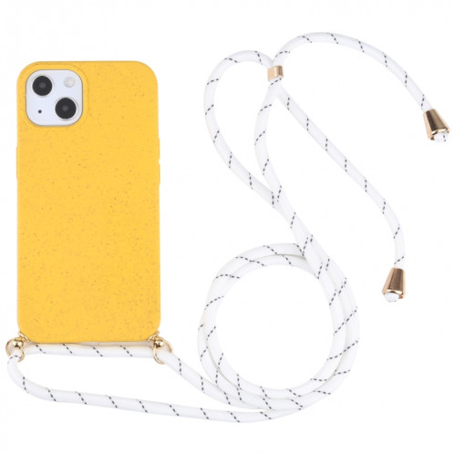 Matériau de paille de blé + TPU Cas antichoc avec lanière à cou pour iPhone 13 mini (jaune) SH101C1453-37