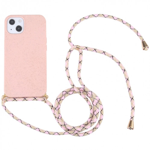 Matériau de paille de blé + TPU Case antichoc avec lanière à cou pour iPhone 13 (rose) SH102B238-37