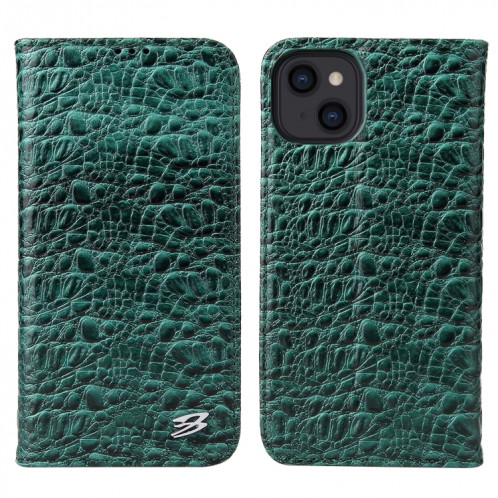 Fierre Shann Crocodile Texture magnétique Horizontal Horizontal Véritable étui en cuir véritable avec support et fente pour carte pour iPhone 13 (vert) SF902B210-38