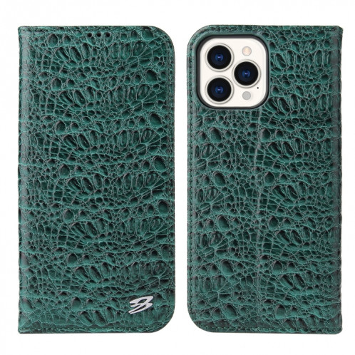 Fierre Shann Crocodile Texture magnétique Horizontal Horizontal Véritable étui en cuir avec support et fente pour carte pour iPhone 13 PRO (Vert) SF903B355-38