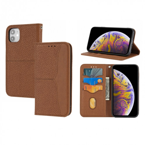 Texture tissée Couture Magnétique Horizontal Horizontal Boîtier en cuir PU avec porte-carte et portefeuille et lanière pour iPhone 13 (Brown) SH308A1227-37