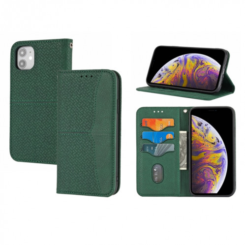 Texture tissée Couture Magnetic Horizontal Horizontal Boîtier en cuir PU avec porte-cartes et portefeuille et lanière pour iPhone 13 (vert) SH308B932-37