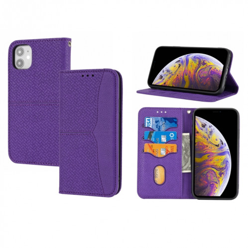 Texture tissée Couture Magnétique Horizontal Horizontal Boîtier en cuir PU avec porte-carte et portefeuille et longe pour iPhone 13 (violet) SH308E1387-37