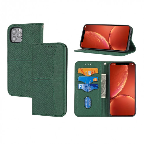 Texture tissée Couture Magnétique Horizontal Horizontal Boîtier en cuir PU avec porte-cartes et portefeuille et portefeuille pour iPhone 13 Pro (Vert) SH309B954-37