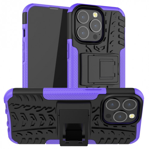 Texture de pneu TPU TPU + PC Cas de protection avec support pour iPhone 13 Mini (violet) SH201C1470-37