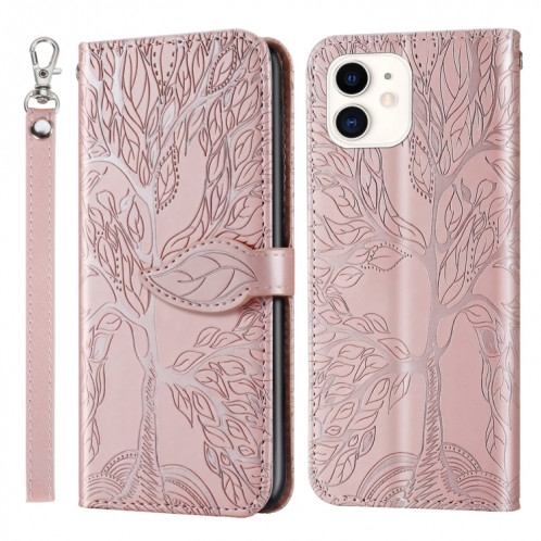 Vie d'un motif de gaufrage de l'arbre Horizontal Flip Cuir Case avec support & carte Fente et portefeuille et cadre photo et longe pour iPhone 13 (or rose) SH602A1737-37