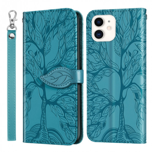 Vie d'un motif de gaufrage de l'arbre Horizontal Flip Cuir Coffret avec support & Card Slot & Portefeuille et cadre photo et longe pour iPhone 13 (Blue Lac) SH602B634-37