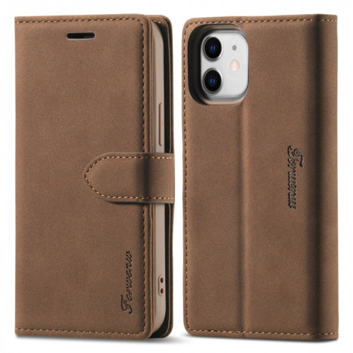 Forwenw F1 Série Matte Matte Strong Magnétisme Horizontal Flip Cuir Coffret avec support & Card Slots & Portefeuille et cadre photo pour iPhone 13 (Brown) SF402C585-37