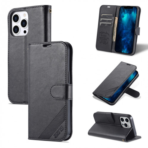 AZNS Texture en peau de mouton Texture Horizontale Horizontal Toam Coating avec porte-cartes et portefeuille pour iPhone 13 Pro (Noir) SA403A1701-38