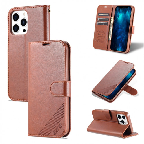 Texture de mouton AZNS Texture horizontale Horizontal Toam Coating avec support et portefeuille et portefeuille pour iPhone 13 PRO (Brown) SA403C603-38