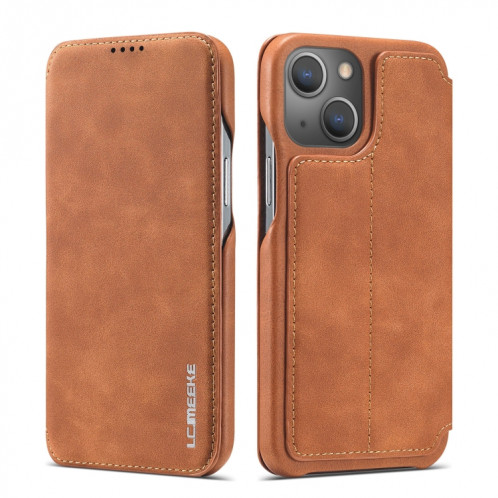 LC.IMEEKE HON HON Série Ancienne Série Horizontale Flip Coating avec support et fente pour carte pour iPhone 13 (Brown) SL802E1731-37