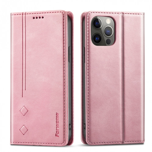 Forwenw F2 Série Horizontale magnétique Horizontal Horizons avec support & Portefeuille pour iPhone 13 Pro (Rose Gold) SF711D903-37